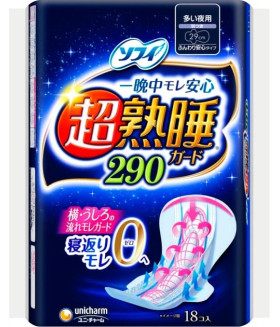 Unicharm Sofy Super Sound Sleep Ultra Fit Anti-Leakage Nighttime Sanitary Pads with Wings (29cm) 18 pcs